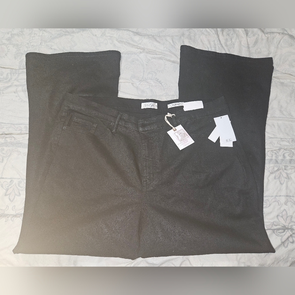 Jessica Simpson Women's Black Charmed Coated Flare Jeans Pants Plus Size - Picture 4 of 9